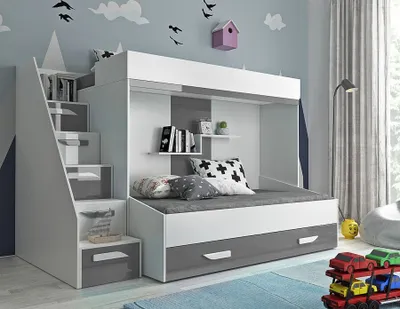 Produktbild von Etagenbett für Kinder mit Stauraum Derry – Weiß/Grau