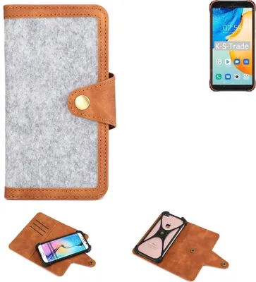 Produktbild von K-S-Trade Handyhülle kompatibel mit Blackview BV4900 Pro Schutzhülle Filz-Hülle Kunst-Leder hellgrau braun (1x)