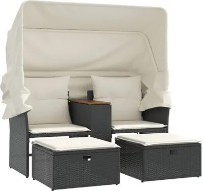 A vidaXL garden sofa with a canopy and stools, presented on a white background.