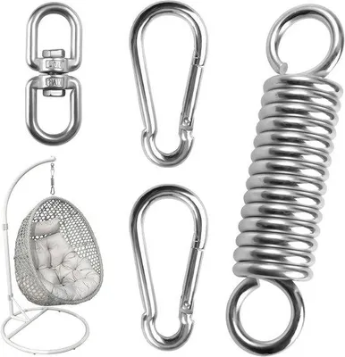 Produktbild von Schwingungsschraube für Hängestuhl mit 2 Karabinerhaken und 360° drehbarer Haken - Tragfähigkeit 250kg.