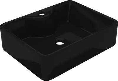 Image de vidaXL Céramique Lavabo avec trou pour robinet Noir Carré