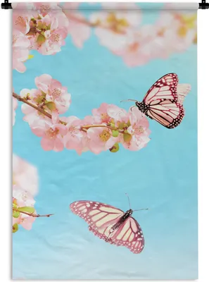 Produktbild von MuchoWow® Wandteppich Wandbehang Schmetterlinge - Baum - Blumen 90x135 cm Tapisserie Dekoration Wandtuch - Baumwolle - Wandskulptur