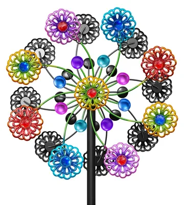 Kinetischer Windspinner, Metall, 33x33x160 cm, Schneefarbe