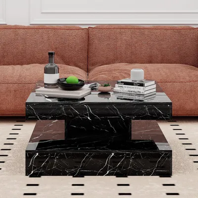 Produktbild von Radelldar Wohnzimmertisch Hochglanz mit USB, Beleuchtung&Fernsteuerung modern, 78 x 78 x 40cm, Schwarz marmor