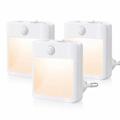 Produktbild von 3 Stück LED Nachtlicht Steckdose Warmweiß mit Bewegungssensor und Dämmerungssensor für Flur Schlafzimmer Kinderzimmer Küche Treppe