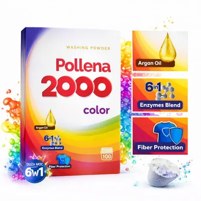 Produktbild von Pollena 2000 Color Waschpulver für Buntwäsche 6in1 Arganöl 100 Waschladungen Farbschutz Waschmittel