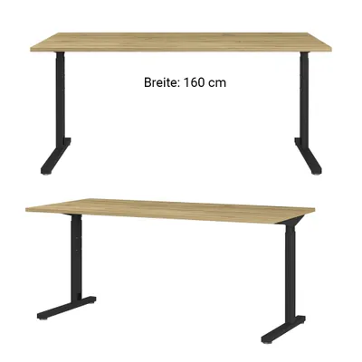 Produktbild von Schreibtisch 160 cm höhenverstellbar PRATO-01 in Grandson Eiche Nb., B/H/T: ca. 160/80/80 cm