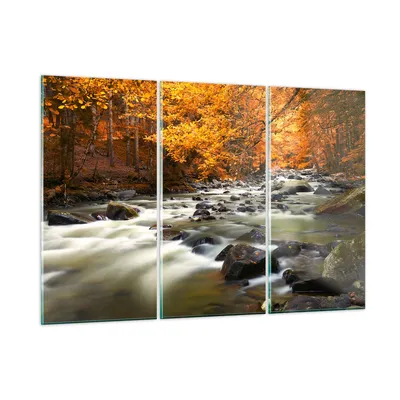 Produktbild von Bilder auf glas - Stream Herbst Forrest Berg - 105x70cm - Glasbilder - Wandbilder - Kunstdruck - zum Aufhängen bereit - Wanddekoration aus Glas - Glas Bilder - Wandbild auf Glas - GCE105x70-2703