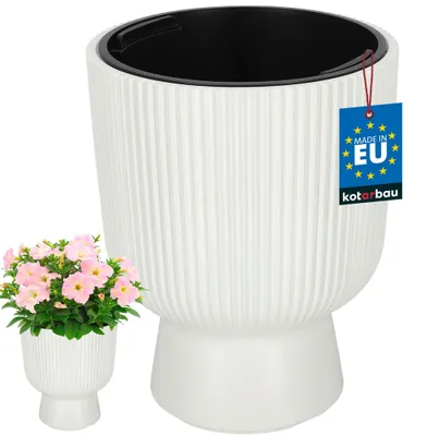 Obrázok produktu pre KOTARBAU® Kvetináč, priemer 23 cm, kvetináč na orchideje, vnútorný kvetináč, vonkajší kvetináč, kvetináč so základňou, s rebrovaním, v tvare kalicha, plastový kvetináč, biela farba