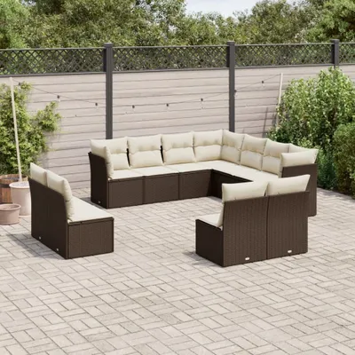 Produktbild von Design 11-tlg. Garten-Sofagarnitur mit Kissen Braun Poly Rattan, Gartenmöbel-Sets 2024 Neu