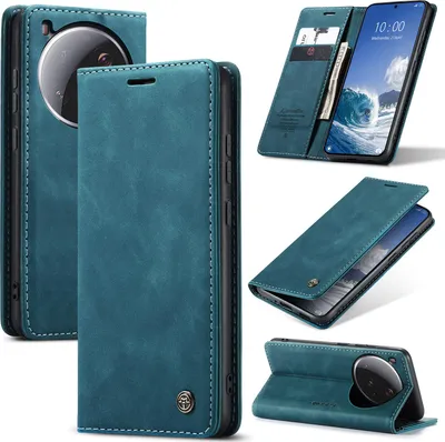 Immagine prodotto di Custodia per Xiaomi 15 Custodia in Finto cuoio ultra retrò con funzione di stand Copertura protettiva blu