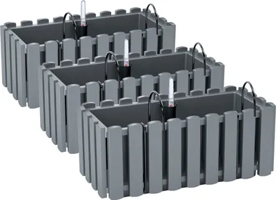 Produktbild von 3x Blumenkasten 40 cm Blumentopf mit Halterungen Pflanztopf Wasserstandsanzeiger Balkonkasten Pflanzkästen Grau
