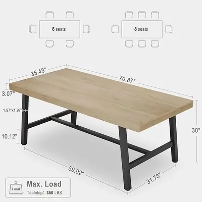 Obrázek produktu pro Průmyslový jídelní stůl - Obdélníkový kuchyňský stůl - Pro 6–8 osob - Robustní kovová konstrukce - Skandinávský design - Pouze stůl - Vícebarevný