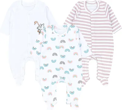 Produktbild von TupTam Baby Mädchen Schlafstrampler mit Fuß 3er Pack, Farbe: Weiß Rosa Regenbogen Schwan Streifen, Größe: 86