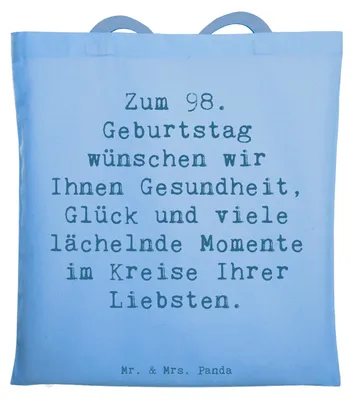 Produktbild von Mr. & Mrs. Panda Schultasche Spruch 98. Geburtstag - Sky Blue - Geschenk, Beutel, Shopping Tasche, Geburtstagsgeschenk, Liebe, Happy Birthday, Laptoptasche, Tote Bag
