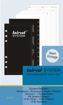 Image de bind Start Insert DIN A6 composé d'onglets système : mensuel, hebdomadaire, aujourd'hui, projets, A-Z