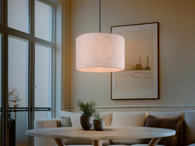 Produktbild von Skandinavische LED Stoff Pendelleuchte Wohnzimmerlampe hängend über Couchtisch