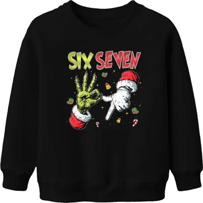 Produktbild von SIX SEVEN Grinch Italian Brainrot 6 7 Handzeichen Weihnachten Meme Uni Kinder Sweatshirt Pullover, Schwarz, 104