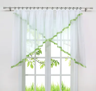 Produktbild von Joyswahl Scheibengardine mit Kräuselband, Cross-M-Typ Voile Gardine mit Satinband halbtransparent, Grün HxB 100x300 cm