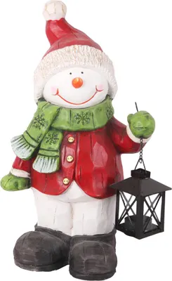 Produktbild von Dekofigur Schneemann mit Laterne 41 x 25 cm rot weiß