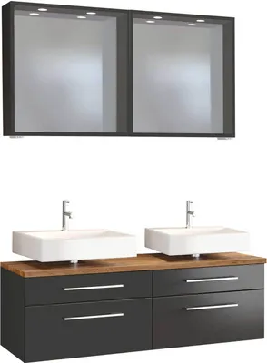 Produktbild von Doppel-Waschplatz 120 cm Set inkl. LED-Spiegelpaneele TAREE-03 in matt grau