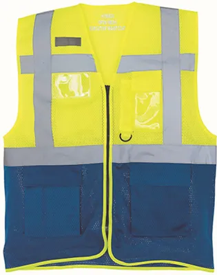 Produktbild von YOKO HVW820 | Herren Hi Vis Top Cool Open Mesh Executive Waistcoat - Farbe: Hi-Vis Yellow/Royal Blue - Größe: L