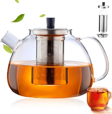 Produktbild von Teekanne aus Glas, 1,5 l mit Siebeinsatz, transparent, hitzebeständig