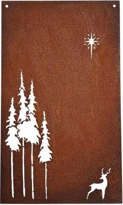 Produktbild von Edelrost Wandbild Rentier Wald Weihnachten Stern 37x22 cm