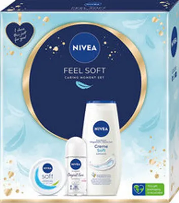 Produktbild von Nivea Feel Soft Antitranspirant Roll-on Set 50 ml + intensive Feuchtigkeitscreme 100 ml + Duschgel 250 ml