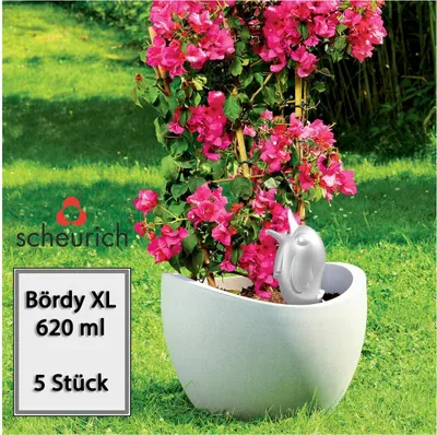 Produktbild von Scheurich Wasserspeicher Bördy XL | 5x Weiß | 620ml Füllmenge | Bewässerungskugel klein mit Ton Fuß | Wasserspender Pflanzen und Blumen Terrakotta Stiel