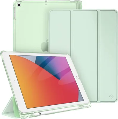 Produktbild von Fintie Hülle für iPad 9. Generation 2021/8. Gen 2020/7. Gen 2019 10.2 Zoll mit Stifthalter, ultradünne leichte Schutzhülle mit transparenter Rückseite und Auto Schlaf/Wach Funktion, Grün