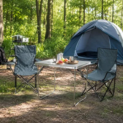 3-teiliges Campingmöbel 1x Campingtisch + 2 Anglerstühle