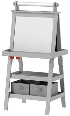 Produktbild von Kinderstaffelei 3-in-1 - Tisch und Maltafel - Magnettafel, Kreidetafel, Papierrolle - Holzrahmen 120 cm - Für Kinder 3–6 Jahre - Grau