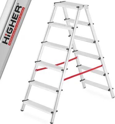 Zdjęcie produktu dla Drabina domowa aluminiowa dwustronna schodki składane HIGHER 2x6 125kg