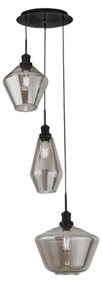 Immagine prodotto di Lampadario Contemporaneo Mia Acciaio Nero Vetro Fumè 3 Luci E27