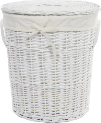 Produktbild von Wäschekorb Wäschetonnen Wäschetruhe Weide Weiß Oval 60L mit Bezug Deckel Handgriffe 46x34 H.55