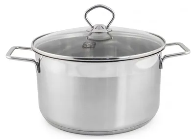 Produktbild von Grosser Edelstahl Kochtopf ∅ 24 cm 6,1 L mit Glasdeckel Induktion integrierte Messskala