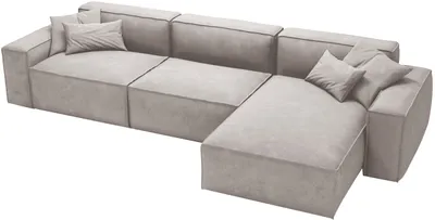 Obrázek produktu pro Rohová sedací souprava ve tvaru L Figo - rohová sedací souprava 265 cm, sametová látka, měkká pěna - otoman vpravo, rohová sedací souprava světle šedá (Whisper 16)