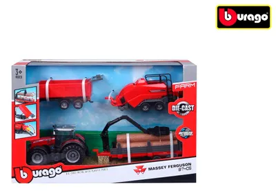 Image de Tracteur jouet Bburago Massey Ferguson avec 3 remorques à friction