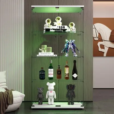 Image de Vitrine en verre - Armoire blanche avec éclairage et serrure - 164 x 80 x 36 cm - Design moderne