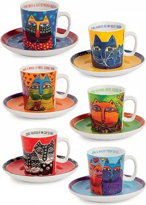 Obrázok produktu pre GILDE Šálka na espresso, "Fantastic Felines", porcelán, viacfarebná, sada 6 ks, š. 8,5 cm, v. 6,5 cm, hl. 6 cm 81375