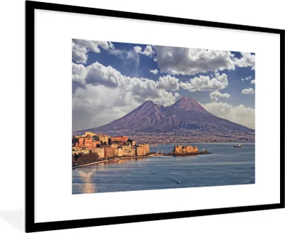 Produktbild von MuchoWow® Gerahmtes Poster Architektur - Meer - Berge - Neapel 90x60 cm - Poster mit Schwarzem Bilderrahmen Wandposter Rahmen Foto Bilder - Wanddekoration - Fotos
