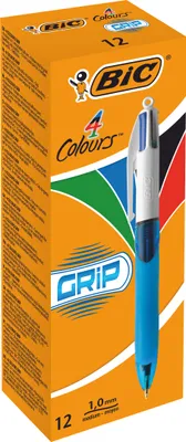 Produktbild von BIC Kugelschreiber 4 Colours Grip mit gummierter Griff-Fläche, 12er Pack