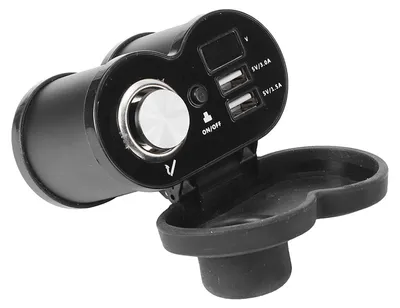 Zdjęcie produktu dla Podwójna ładowarka USB do zapalniczki motocyklowej 12 V, wodoodporna, do montażu na kierownicy, czarna