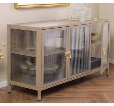 Produktbild von riess-ambiente Sideboard AMSTERDAM 105cm greige gold Riffelglas Metall Vitrine Schrank