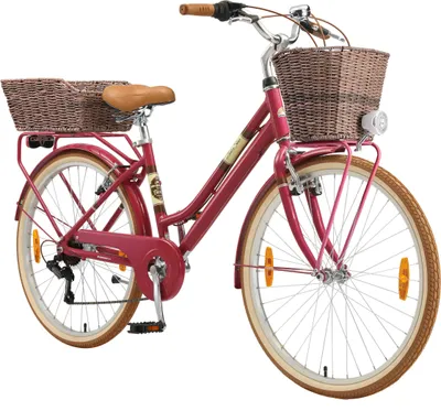 Produktbild von BIKESTAR City Stadt Fahrrad 26 Zoll | 16 Zoll Rahmen, 7 Gang Shimano Damen Holland Rad Retro Bike, V-Bremse, Gepäckträger | Berry