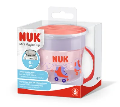 Obrázok produktu pre NUK Mini Magic Cup - dizajn kolieskovch kor, odoln proti vyteeniu a robustn