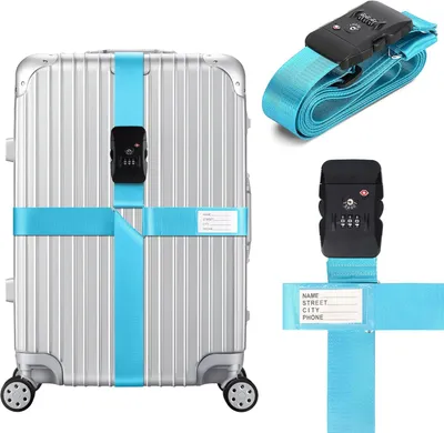 Produktbild von Gepäckgurt verstellbar, TSA-Schloss, Namensschild, für Koffer, blau