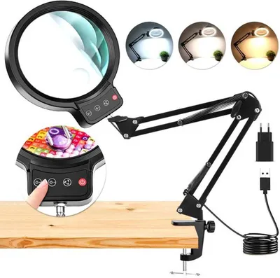 Obrázok produktu pre Nastaviteľná LED lupa Unyqoos® so svorkou a 3 farebnými režimami pre presnú prácu