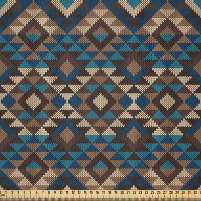 Produktbild von ABAKUHAUS Ethnisch Microfaser Stoff als Meterware , Ethnische Gestrickte Jacquard Ansicht Gewebe Beschaffenheits Bild, 10 M (230 x 1000 cm), Dunkelblau Braun